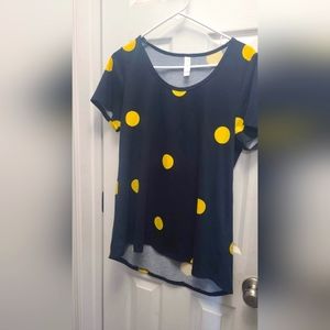 Navy top with yellow poka dots